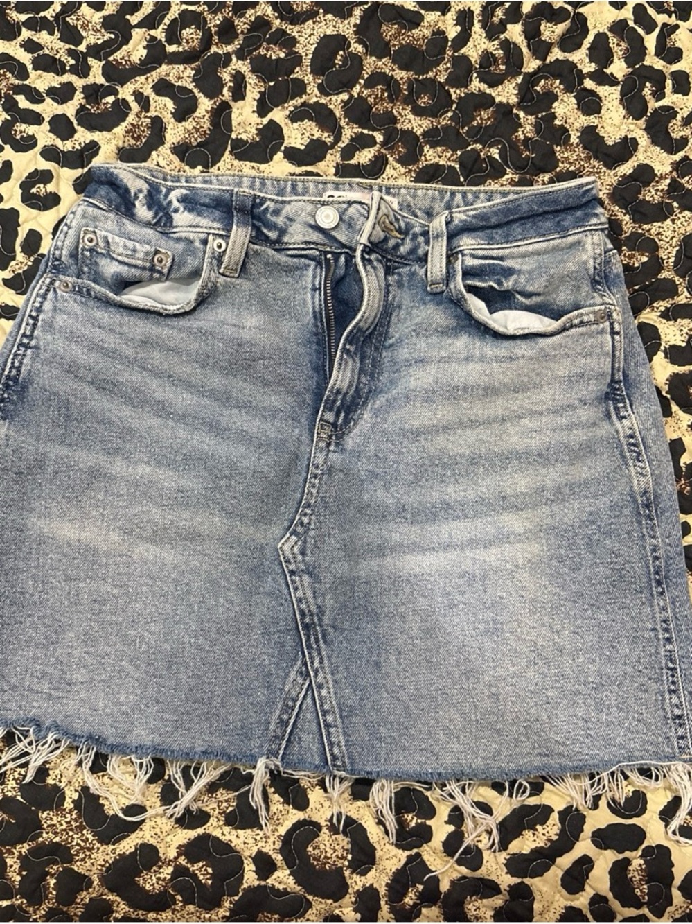 SO Light Blue Denim Mini Skirt with Frayed Hem